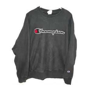 Champion Reverse Weave Big Logo Crewneck Sweatshirt | Men's Size XL | Black